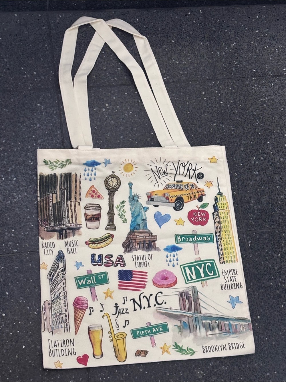 NYC Landmarks Canvas Tote Bag Statue of Liberty Broadway - New!